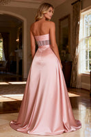 Load image into Gallery viewer, Sparkly Pink Satin Beaded Sweetheart Corset Long Prom Dress