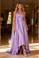 Load image into Gallery viewer, Sparkly Light Purple Satin Neck Scarf Beaded A Line Long Prom Dress