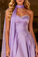Load image into Gallery viewer, Sparkly Light Purple Satin Neck Scarf Beaded A Line Long Prom Dress