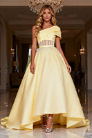 Load image into Gallery viewer, Sparkly Light Yellow Corset Long Satin Prom Dress with Beading