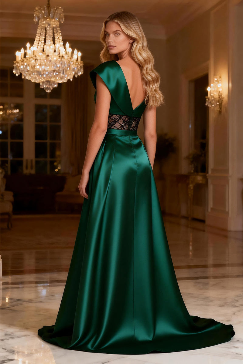 Load image into Gallery viewer, Dark Green One Shoulder Corset Long Satin Prom Dress with Slit