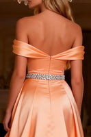 Load image into Gallery viewer, Sparkly Orange Satin Beaded Long Ruffled Prom Dress with Slit