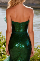 Load image into Gallery viewer, Sparkly Dark Green Sequin Mermaid Ruffled Long Prom Dress