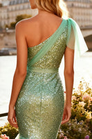 Load image into Gallery viewer, Sparkly Sage Green Ruffled Mermaid Long Sequin Prom Dress