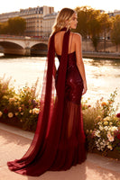 Load image into Gallery viewer, Sparkly Burgundy Spaghetti Straps Mermaid Sequin Long Prom Dress