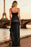 Load image into Gallery viewer, Black and White Polka Dots Satin Spaghetti Straps Asymmetrical Prom Dress