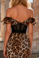 Load image into Gallery viewer, Khaki Leopard Ruffled Mermaid Corset Long Prom Dress