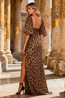 Load image into Gallery viewer, Sparkly Beaded Khaki Leopard Print Mermaid Long Prom Dress with Sleeves