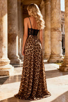 Load image into Gallery viewer, Khaki Leopard Print Sheath Corset Long Prom Dress with Lace