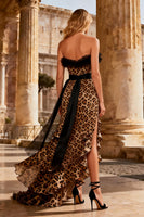 Load image into Gallery viewer, Khaki Chiffon Leopard Ruffled Sweetheart Long Prom Dress with Slit