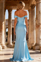 Load image into Gallery viewer, Sky Blue Beaded Mermaid Corset Long Prom Dress with Belt