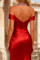 Load image into Gallery viewer, Red Mermaid Halter Neck Beaded Long Prom Dress with Slit