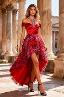 Load image into Gallery viewer, Red Halter Neck A Line High Low Prom Dress with Beading