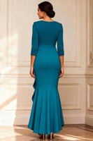 Load image into Gallery viewer, Peacock Blue V Neck Mermaid Long Mother of the Bride Dress with Ruffles