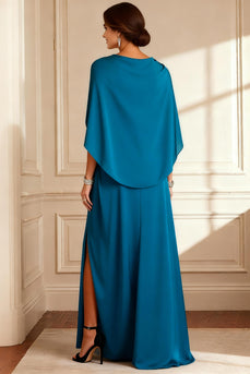 Sparkly Peacock Blue V Neck Beaded Long Mother of the Bride Dress