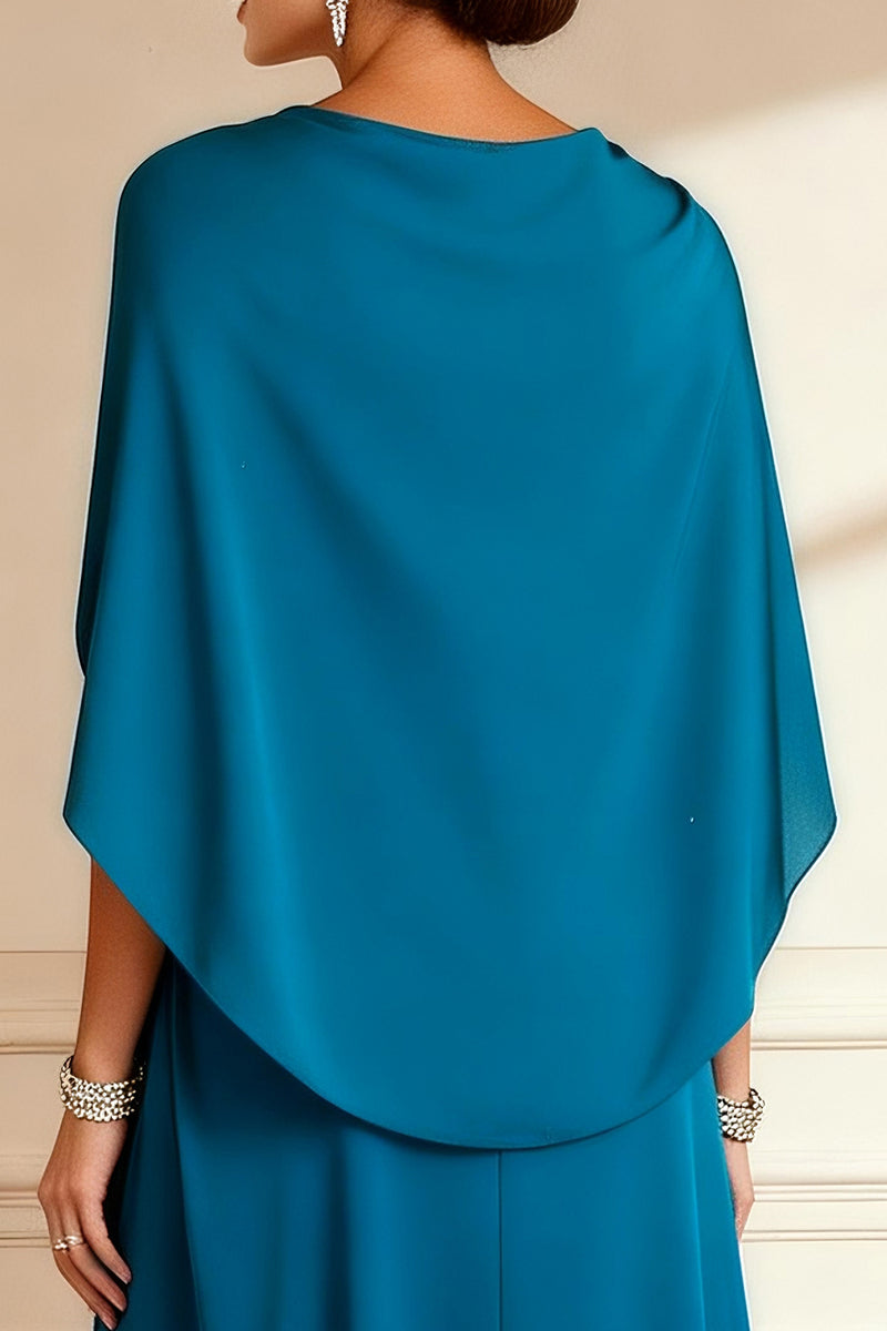 Load image into Gallery viewer, Sparkly Peacock Blue V Neck Beaded Long Mother of the Bride Dress