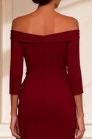Load image into Gallery viewer, Burgundy Off the Shoulder Asymmetrical Mother of the Bride Dress with Ruffles