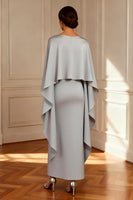 Load image into Gallery viewer, Grey Boat Neck Sheath Long Mother of the Bride Dress with Cape