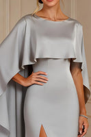 Load image into Gallery viewer, Grey Boat Neck Sheath Long Mother of the Bride Dress with Cape