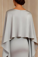 Load image into Gallery viewer, Grey Boat Neck Sheath Long Mother of the Bride Dress with Cape
