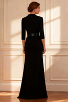 Load image into Gallery viewer, Black V Neck Mermaid Long Mother of the Bride Dress with Belt