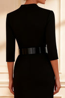 Load image into Gallery viewer, Black V Neck Mermaid Long Mother of the Bride Dress with Belt