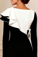 Load image into Gallery viewer, Black and White Ruffled Pencil Midi Mother of the Bride Dress