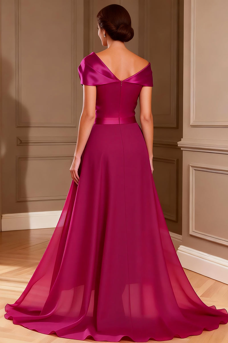 Load image into Gallery viewer, Fuchsia Asymmetrical Neck Long Mother of the Bride Jumpsuits with Cape