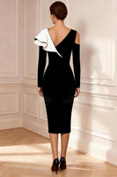 Load image into Gallery viewer, Black and White Bodycon Ruffled Midi Mother of the Bride Dress