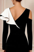 Load image into Gallery viewer, Black and White Bodycon Ruffled Midi Mother of the Bride Dress