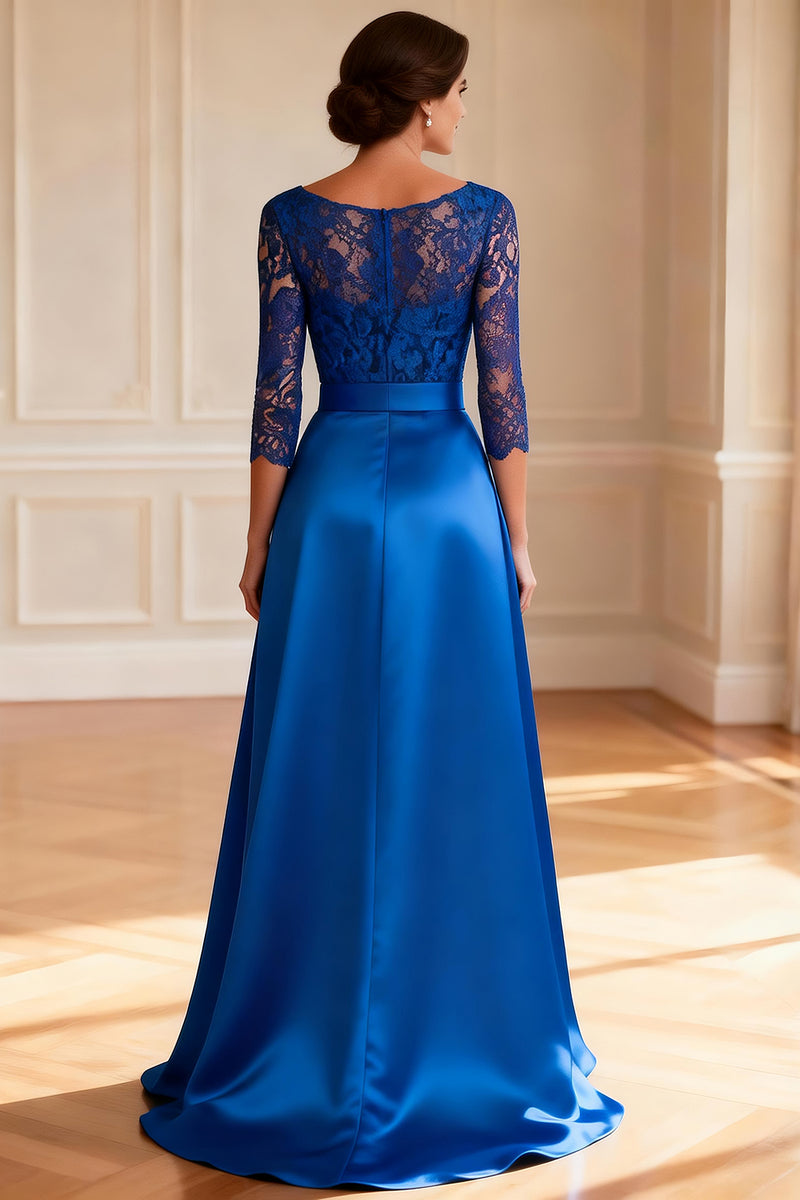 Load image into Gallery viewer, Sparkly Royal Blue V Neck Long Mother of the Bride Dress with Lace