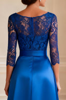 Load image into Gallery viewer, Sparkly Royal Blue V Neck Long Mother of the Bride Dress with Lace