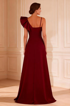 Burgundy Ruffled A Line Long Mother of the Bride Dress