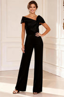 Load image into Gallery viewer, Black Asymmetrical Neck Long Mother of the Bride Jumpsuits with Bows