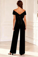Load image into Gallery viewer, Black Asymmetrical Neck Long Mother of the Bride Jumpsuits with Bows