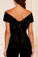 Load image into Gallery viewer, Black Asymmetrical Neck Long Mother of the Bride Jumpsuits with Bows