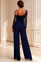 Load image into Gallery viewer, Sparkly Navy Beaded Long Mother of the Bride Jumpsuits with Lace