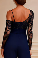 Load image into Gallery viewer, Sparkly Navy Beaded Long Mother of the Bride Jumpsuits with Lace