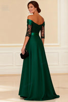 Load image into Gallery viewer, Dark Green Off the Shoulder Long Mother of the Bride Dress with Lace