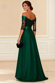 Dark Green Off the Shoulder Long Mother of the Bride Dress with Lace