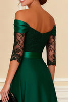 Load image into Gallery viewer, Dark Green Off the Shoulder Long Mother of the Bride Dress with Lace