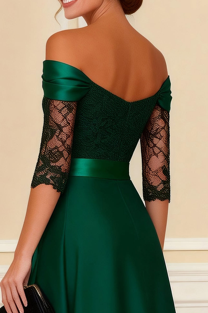 Load image into Gallery viewer, Dark Green Off the Shoulder Long Mother of the Bride Dress with Lace
