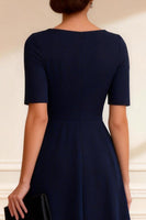 Load image into Gallery viewer, Navy V-Neck A-Line Midi Mother of the Bride Dress