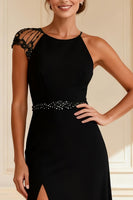 Load image into Gallery viewer, Sparkly Black Round Neck Sheath Long Mother of the Bride Dress with Slit