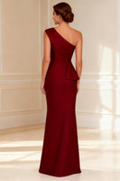 Load image into Gallery viewer, Burgundy One Shoulder Mermaid Long Mother of the Bride Dress with Slit