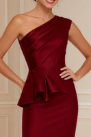 Load image into Gallery viewer, Burgundy One Shoulder Mermaid Long Mother of the Bride Dress with Slit