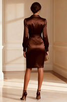 Load image into Gallery viewer, Brown Bodycon V-Neck Short Satin Mother of the Bride Dress