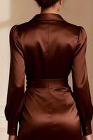 Load image into Gallery viewer, Brown Bodycon V-Neck Short Satin Mother of the Bride Dress