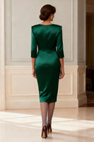 Load image into Gallery viewer, Dark Green Bodycon V-Neck Knee-Length Mother of the Bride Dress