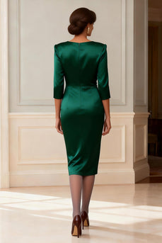 Dark Green Bodycon V-Neck Knee-Length Mother of the Bride Dress